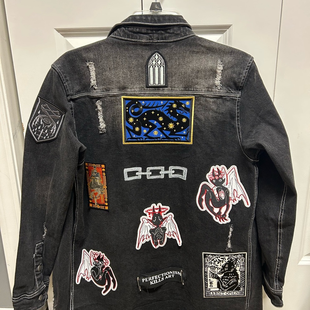 Custom Black Denim Jacket with Patches